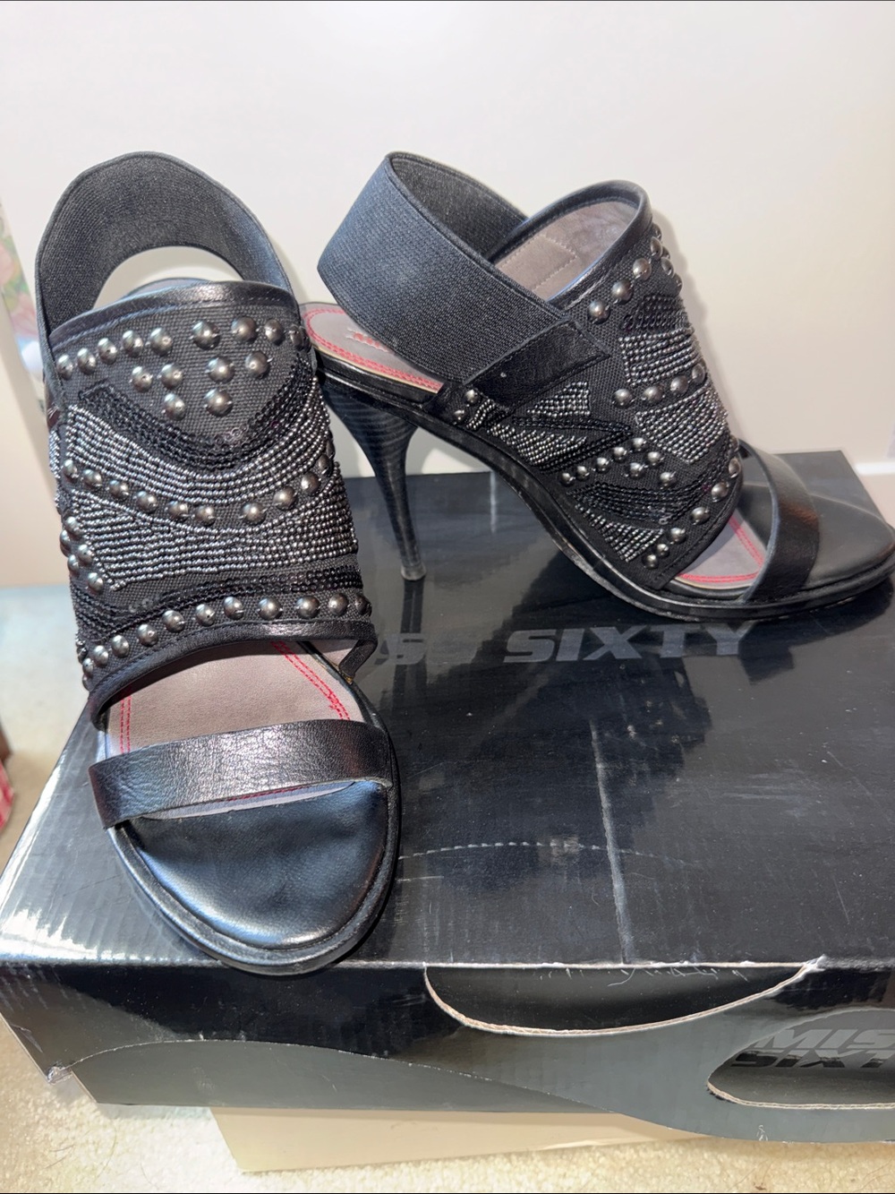 Miss Sixty Black Beaded High Heel Sandals